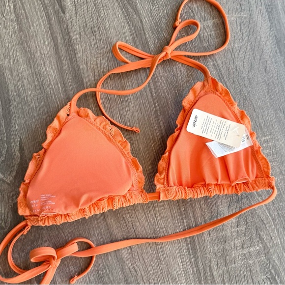 Aerie Tangerine Orange Bikini Perky Triangle Top Ruched Cheeky Bottom Sz M NWT - Picture 5 of 8